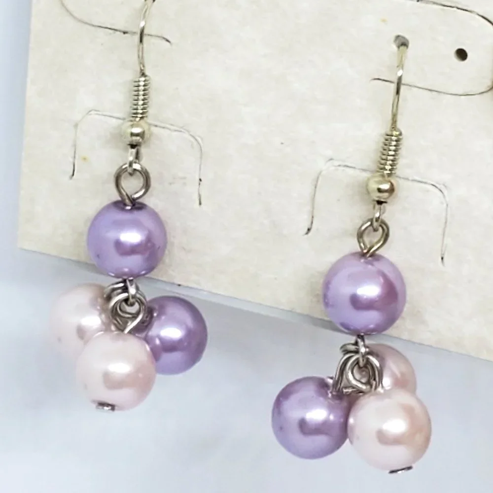 Eclipse Hint of Pink and Hint of Purple Four Pearl Dangle Earrings